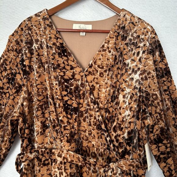 Nurture Dress Women 2X Brown Velvet Burnout Faux Wrap Midi Plus Boho Cottage NWT - Picture 9 of 16